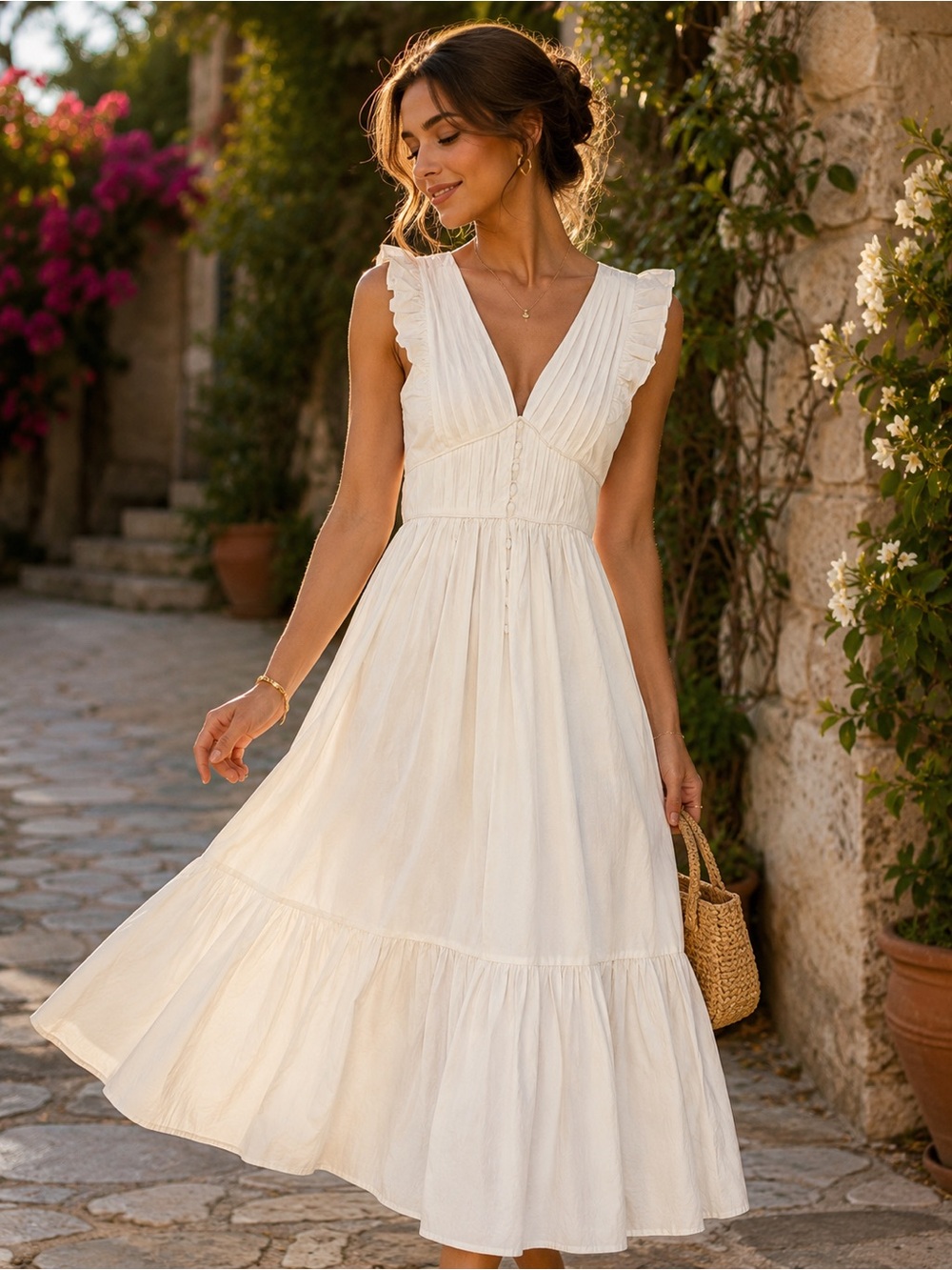 TUCKERNUCK O.P.T White Anja Open Back Tiered
MIDI Dress